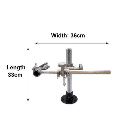 Heavy Duty Mini Welding Torch Holder Stand With Adjustable Vertical Height And Horizontal Sliding V Clamp Mounts For MIG TIG Guns A Total Workhorse For Welding Positioners And Turntables shown with dimensions.