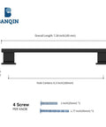 Five Pack Cool Matte Black Cabinet Handles For Kitchen Cabinets Six And A Quarter Inch Solid Drawer Pulls Rust Resistant 160mm Hole Center Premium Durable Hardware With Smooth Touch, detailed measurements and included screws.