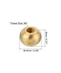 Brass Ball Cap Nut M4x0.7 Thread in 10mm x 8mm size, single piece displayed, part of Pack of 10 for furniture and lighting decor
