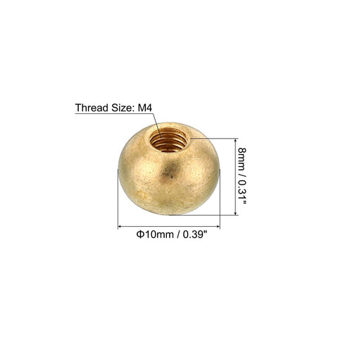 Brass Ball Cap Nut M4x0.7 Thread in 10mm x 8mm size, single piece displayed, part of Pack of 10 for furniture and lighting decor