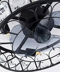 Boss Level Vintage Industrial Fandelier Ceiling Fan With Bright Lighting, 18 Inch Low Profile Flush Mount With Remote, Sturdy Black Metal Build For Living Spaces, Dual Direction Spins And Major Cool Factor view from below showing fan blades and crystal detailing.
