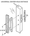 Diagram of Sliding Patio Door Handle Set With Mortise Lock And Key Cylinder For Wood Doors, White Finish With 3-15/16 Inch Hole Spacing.