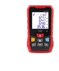 Pro Grade Green Digital Rangefinder Delivering Straight Up Precision Up To 100 Meters With No Sweat Operation, red handheld device with digital display.