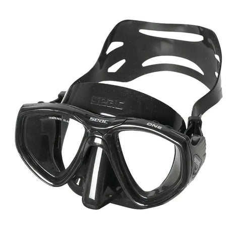 Seac One mask from Motus Tris Freediving And Spearfishing Gear Set With Long Fins, One Mask, Jet Snorkel, And Shoulder Bag Ocean Ready Black Size 9.5 10