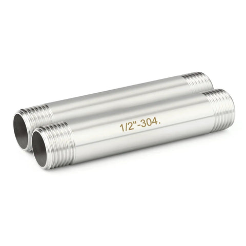 Two Pack Half Inch BSP Male To Half Inch BSP Male Thickened Nipple Cast Pipe Six Inch Length Stainless Steel 304 Pipe Fittings