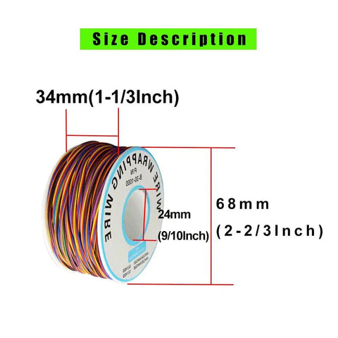 Dimensions of 30AWG Wrapping Wire 250M Tin Plated Copper With PVC Coating, spool size 68mm high, 34mm wide, 24mm core