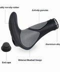 Ergonomic Bicycle Grips With Wide Palm Support 130 Mm Long Grippy Rubber Handlebar Grips With Aluminum Lock On, Black and Grey, End Caps