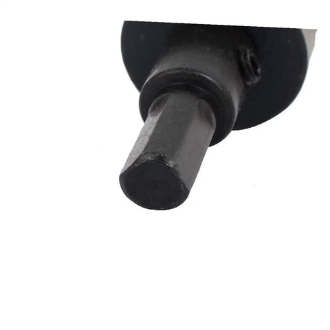 Close-up of 24mm Hole Saw Cutter Kit With HSS Twist Drill Bit, black material, showing detail of the bit end and hex shank