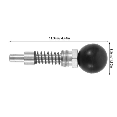 Spring Loaded Latch Pin For Gym Machines And Fitness Equipment With Aluminum Alloy And Steel Construction, Easy Quick Release Pull Pin, Replacement Adjustment Handle For Rock Solid No Fuss Workouts displayed horizontally with measurements of 11.3cm length and 3.3cm diameter