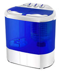 Twin Tub Semi Automatic Washer Engineered For A No Sweat Laundry Day With A Sleek Quiet Motor And Extended Hoses For Straight Up Hassle Free Cleans On Medium Loads In Small Spaces. Compact design with blue casing and control knobs.