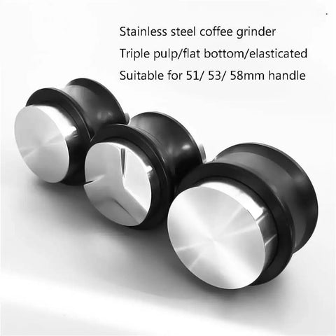 Top Shelf Dual Head Coffee Distributor And Tamper Kit Featuring Quick Rebound Design Crafted From Solid 304 Stainless Steel For Consistent Bed Prep That Hits Different During Morning Brew Rituals Every Day. Three stainless steel coffee grinder tamper heads for 51/53/58mm handles.
