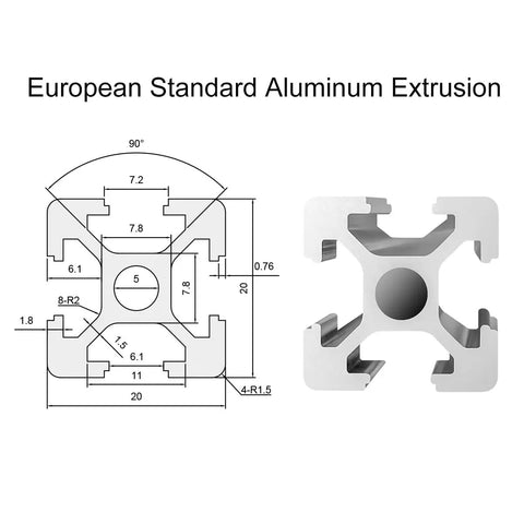 1220mm T Slot 2020 Aluminum Extrusion Anodized Finish European Standard Linear Rail technical diagram with measurements