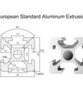 European Standard Aluminum Extrusion 20x20mm 6063-T5 anodized T-slot profile cross-section for CNC and 3D printer builds
