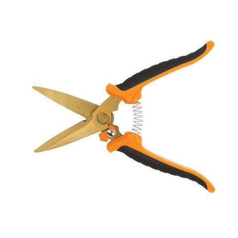 Titanium Nitride No 8 Shop Snip, 8 Inch Heavy Duty Cutting Tool With Serrated Blades For Denim, Upholstery And Cardboard, Orange Handle