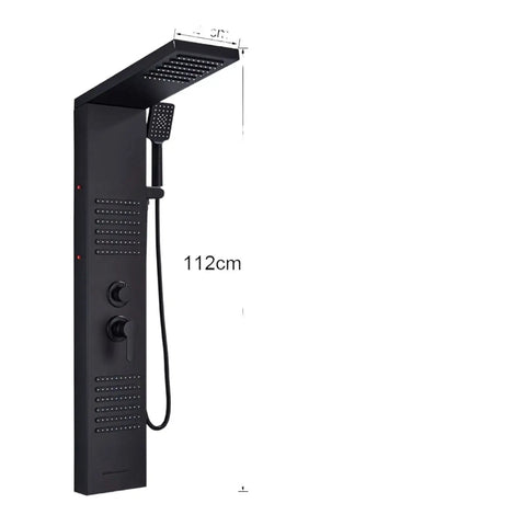 RIBEUJIZS Digital Shower System, Matte Black LED Shower Panel Waterfall Rain Faucet Set with handheld spray, 112cm height.