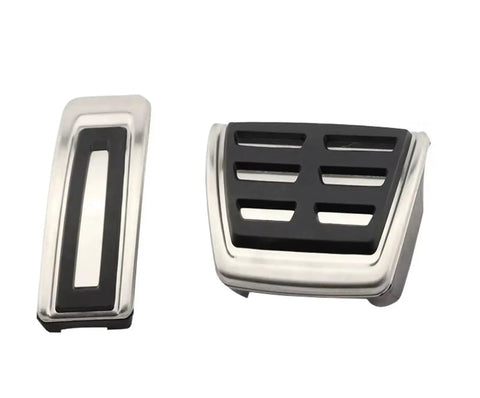 Pro Stainless Steel Pedal Covers With Super Grippy Rubber Pads For Vw Passat B8 Golf 7 Tiguan T Roc set showing brake and gas pedals