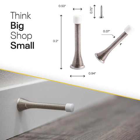 Spring Door Stopper With Rubber Tip 3-1/4 Inch Pack Of 4 Wall Mounted Door Stop Cushion Protects Doors From Slamming Ideal For Home Office School Great For High Traffic Areas