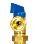 Heavy Duty Brass Washing Machine Shut Off Valve With Blue Quarter Turn Handle For Cold Water Lines half inch mip to three quarter mht outlet box no sweat install.
