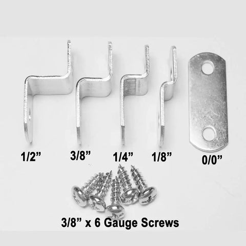 Offset Canvas Clips For Picture Framing Assorted Small Sizes Ten Of Each Size Zero Zero Inch with screws displayed