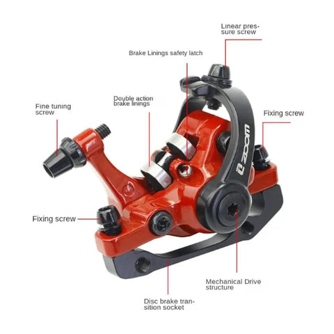 One Pair Clutch Mechanical Disc Brake Kit With 160mm Rotors For Mountain Bike Road Bike And Bmx featuring red two piston caliper details.