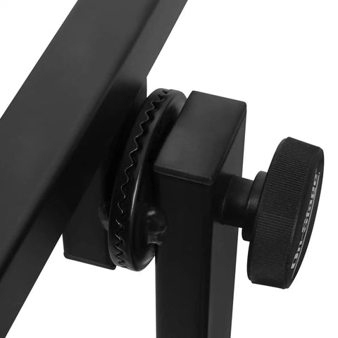 Close-up of locking knob on Heavy Duty Folding Z Keyboard Stand With Adjustable Height From 23.5 To 36.5 Inches Double Center Brace