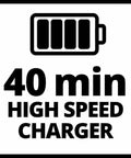40 min high speed charger graphic for Rock Solid 18V Cordless Drill Driver With Kickass 45 Nm Torque and Smooth Two Speed Gearing.