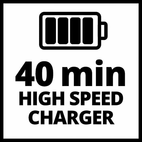 40 min high speed charger graphic for Rock Solid 18V Cordless Drill Driver With Kickass 45 Nm Torque and Smooth Two Speed Gearing.