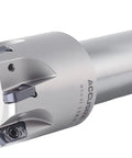 Beefy High Feed Indexable End Mill With One And A Half Inch Cutter Diameter And One Inch Shank Six Flutes Accepts LNMU030312R-JM Inserts Carbide With TiAlN Coating HFEM-1112 For Quick, Smooth Metal Cutting And Long Tool Life