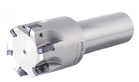 Beefy High Feed Indexable End Mill With One And A Half Inch Cutter Diameter And One Inch Shank Six Flutes Accepts LNMU030312R-JM Inserts Carbide With TiAlN Coating HFEM-1112 For Quick, Smooth Metal Cutting And Long Tool Life