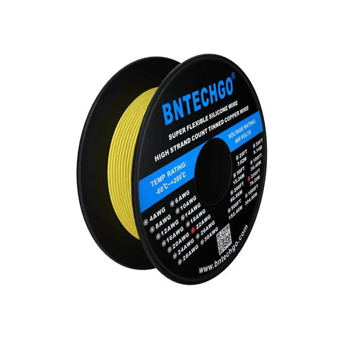 22 Gauge Silicone Wire Spool 250 Ft Yellow Flexible Stranded Tinned Copper, Ultra Soft Lead Wire with 60 Strands and BNTECHGO label