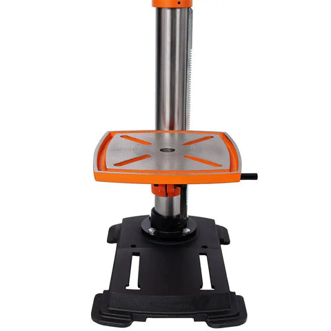 8 Inch Benchtop Drill Press With Laser Positioning For Wood And Metal showing tilting table and sturdy cast steel frame.
