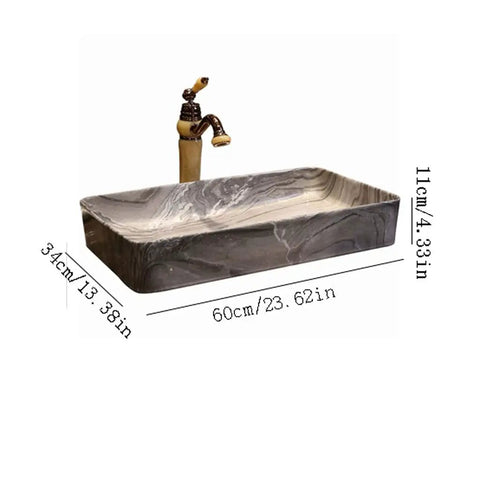 USZWBY Vessel Sinks Bathroom Sink Art Countertop Basin Rectangular Ceramic Washbasin Vanity Vessel with Faucet Bathroom Bowl Sink, 60cm