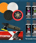 TorqX Random Orbital Polisher Kit With Pads, Polishes, And Compounds For Cars, Trucks, SUVs, And Motorcycles, 700W Motor