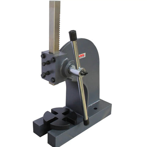 Heavy Duty 2 Ton Manual Arbor Press With 4 Position Base And 7 Inch Reach showcasing gray finish and adjustable base for metalwork.