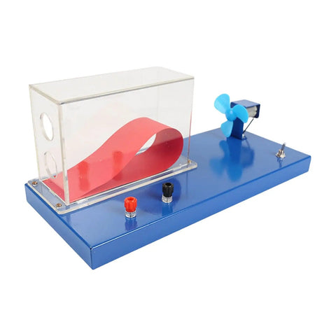 Portable Wind Tunnel Lab Kit For Wing Lift Experiments with red wing model, blue base, and powerful blower for physics learning.