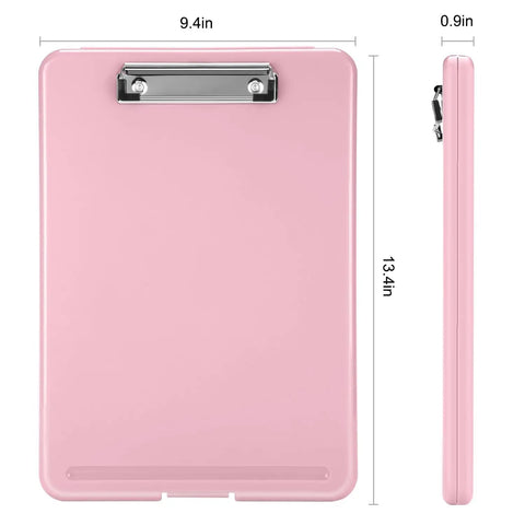 Pink storage clipboards with low profile clip for work and school, 8.5x11 inch, snap closure, hanging hole, nurse friendly
