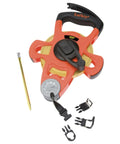 Hi Viz Orange Fiberglass Tape Measure One Half Inch By Thirty Meters Dual SAE And Metric Readouts Four Arm Frame Folding End Hook