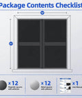 Package contents of Portable No Drill Blackout Window Cover With Strong Magnets For Bedroom And RV 45x58 Inches, includes magnets and manual.