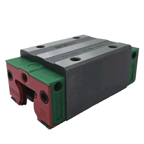 Slick Metal Linear Motion Guide Slider Featuring Badass CGH25CA Carriage Block Rails with precision bearings in green and red.
