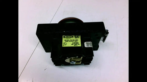 Built Tough 2 1/4 Inch Red Plastic Mushroom Plunger Switch With Latch Engineered For Heavy Duty Machines, top view.
