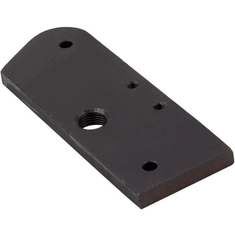 Front view: black metal inner camshaft bearing installer tool block for Harley Evolution with threaded holes.
