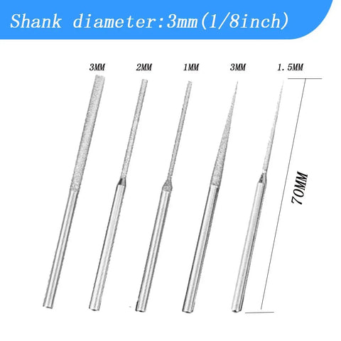 Diamond Mounted Bead Reamer Set With 20 Pieces Diamond Drill Bits in five sizes including cylinders and cones with 1/8 inch shank