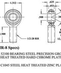 1/2-Inch 1/2-20 Rod End Kit with 4 Right Hand and 4 Left Hand Heim Joints Featuring 12 Ton Load Rating Heat Treated Steel Construction Includes 8 Pair High Misalignment Spacers and Jam Nuts for Custom Rig Builds, detailed specs diagram for precision and use.