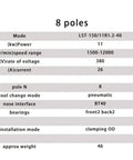 Table displaying technical specifications of the Badass Bt40 11kw Water Cooled Electric Spindle Motor for CNC tools.