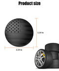 Heavy Duty American Flag Wheel Hub Center Caps 4 Pack, Rustproof Aluminum 2.2 Inch Rim Covers, Patriotic Usa Decal on sizing display.