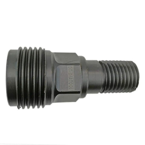 Side view of Beefy Diamond Drill Bit Adapter From DD BL To DD BS For Hilti Core Drills Compatible With One And Quarter Inch UNC Or One Half Inch BSP Threaded Bits Fits DD160E DD200 DD250E DD350 Pro Grade Construction Accessory showing black steel construction and threaded parts.