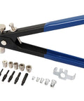 86 Piece Rivet Nut Tool Kit Hand Riveter Set With M3 M4 M5 M6 M8 Threaded Rivet Nuts And Mandrel Heavy Duty Drop Forged Steel Body Anti Slip Handle Pro Grade For Cars Machinery Trailers Furniture And Boats displayed with tools and nuts