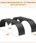 Beefy Tandem Axle Trailer Fenders 2 Pack, 66 Inch Long Teardrop Style Enclosed Fender Replacement for 13 to 15 Inch Wheels.