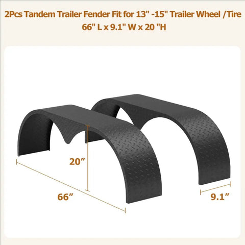 Beefy Tandem Axle Trailer Fenders 2 Pack, 66 Inch Long Teardrop Style Enclosed Fender Replacement for 13 to 15 Inch Wheels.