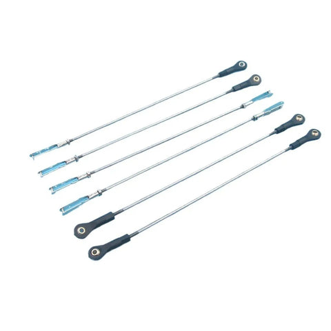 Stainless Steel Linkage Rod Assembly Kit For RC Cars, Boats, And Planes With Clevis And Ball Joint Options, 304 Stainless Steel Rod, 2.6-2.7mm Diameter, 30mm Ball Joint Base, Dual Clevis Or Ball Joint Configurations For DIY Models, shown with six linkage rods